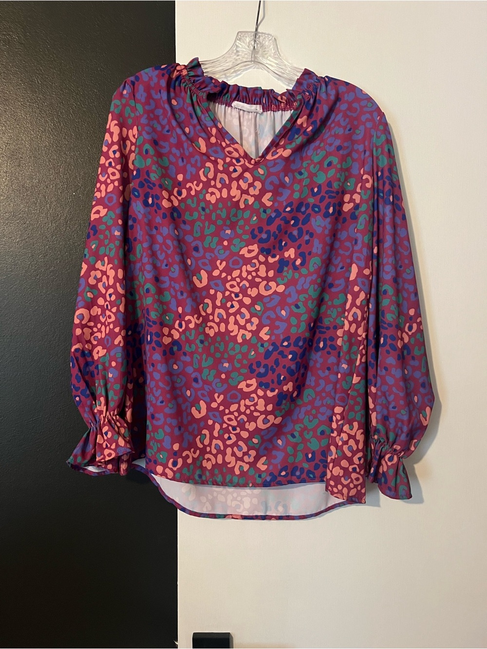Women's Purple Multi-Print Ruffled Neck Blouse